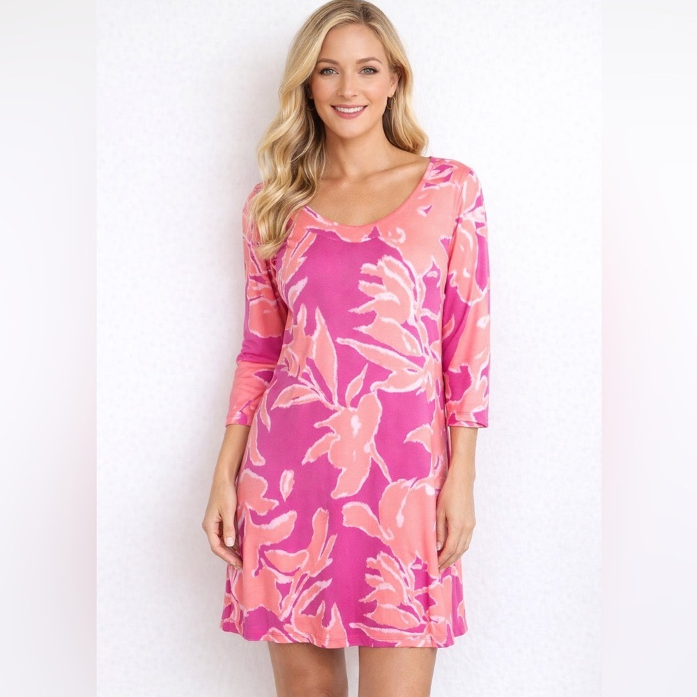 Tori Richard Honolulu Pink Tropical Print Shift Dress Size Medium